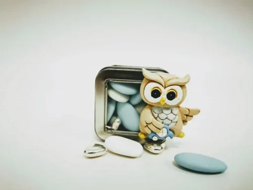 Sujet Baptême – Hibou bleu – Aimanté – Image 2