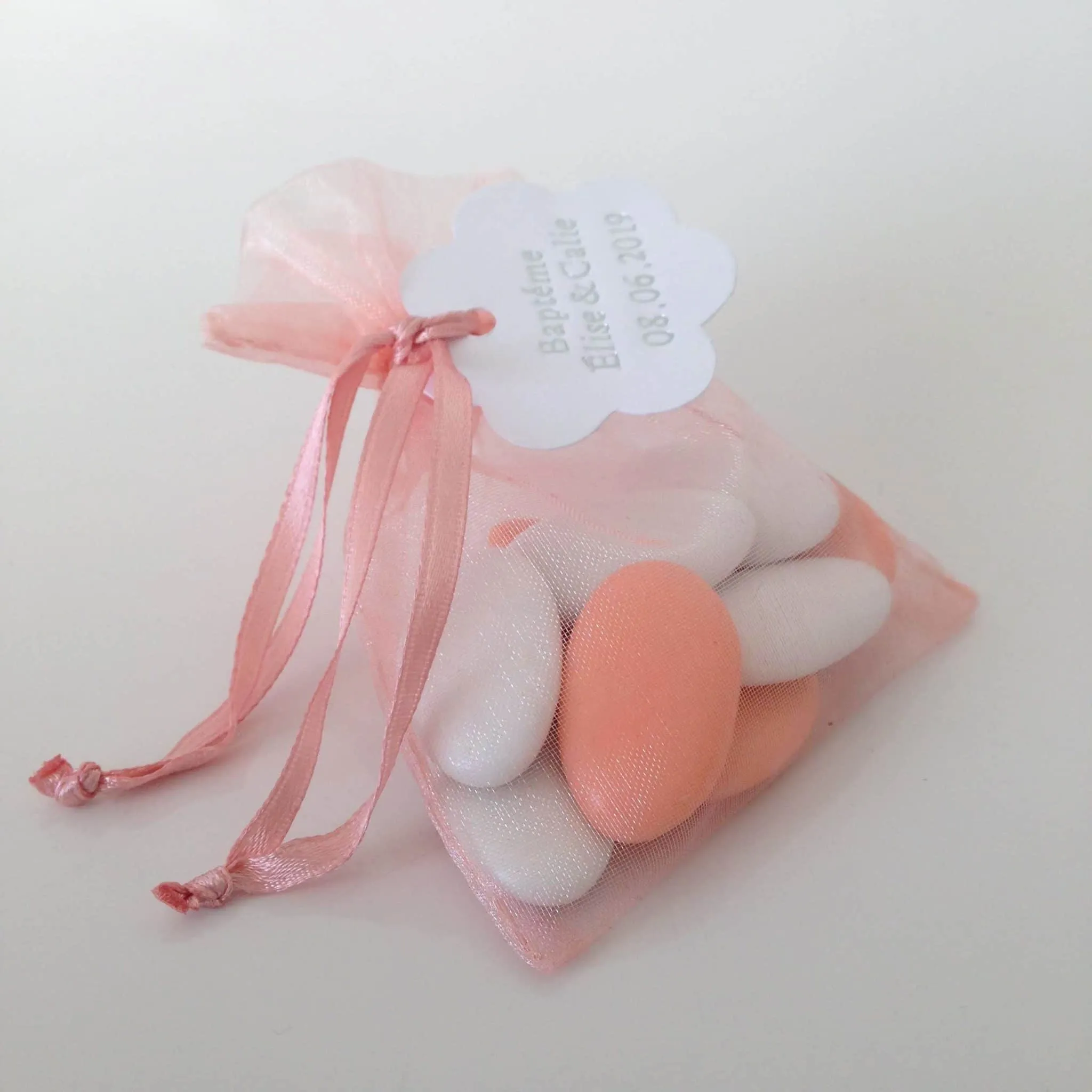 Sac à dragées organza – Corail – Lot de 10
