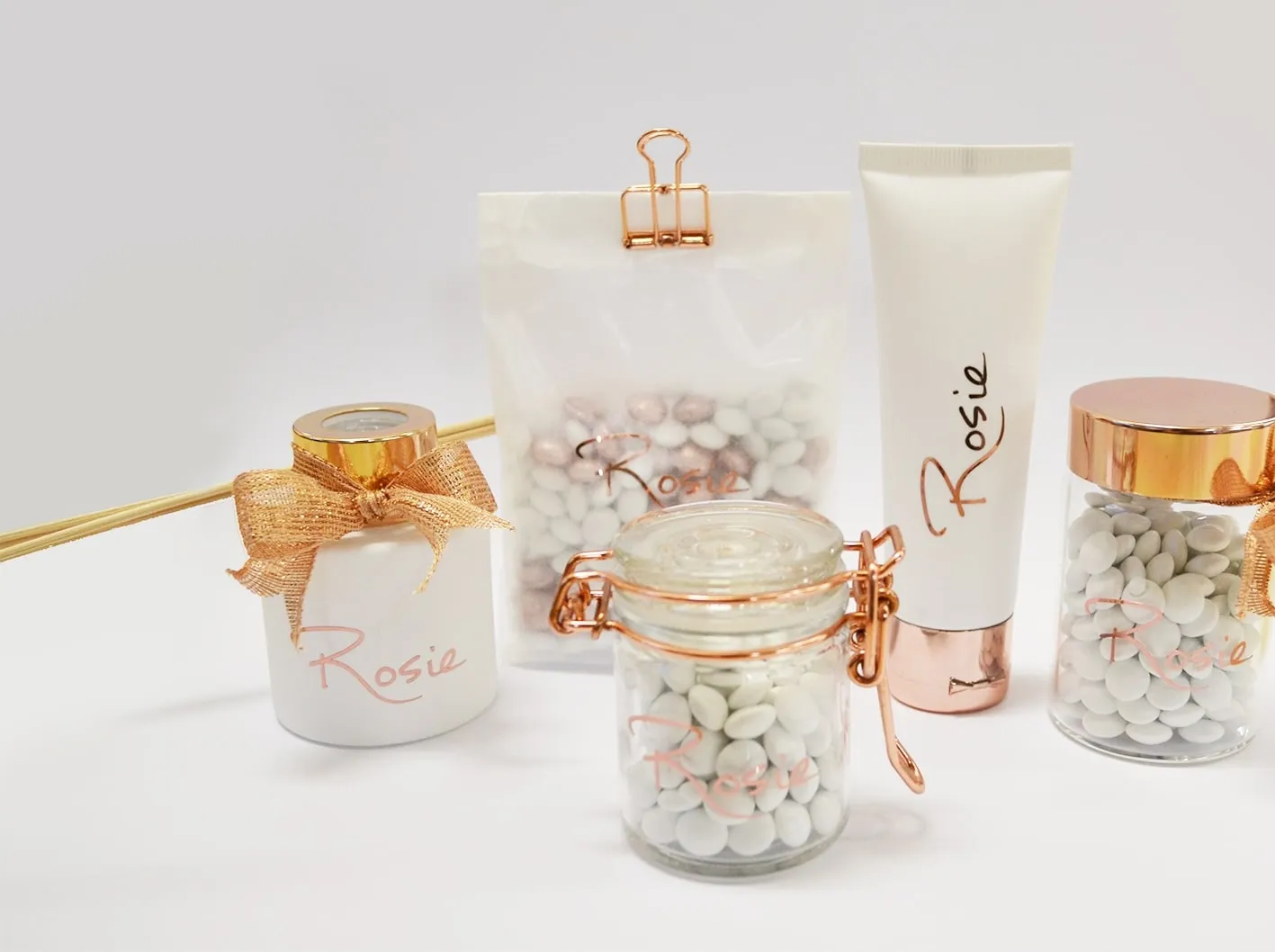 Bocal à dragées en verre avec fermeture métallique – Rose Gold – Image 2